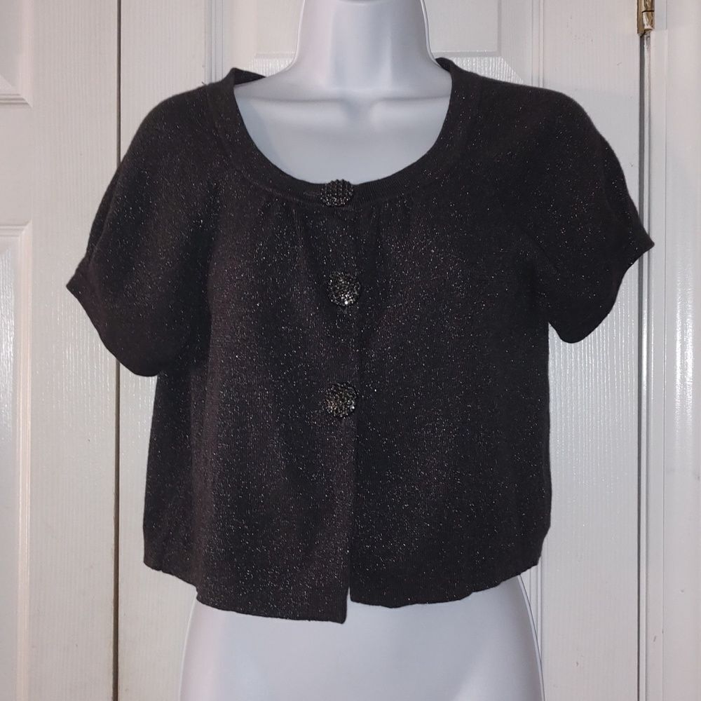 Nicole by Nicole Miller black sparkly button cropped cardigan Sz M